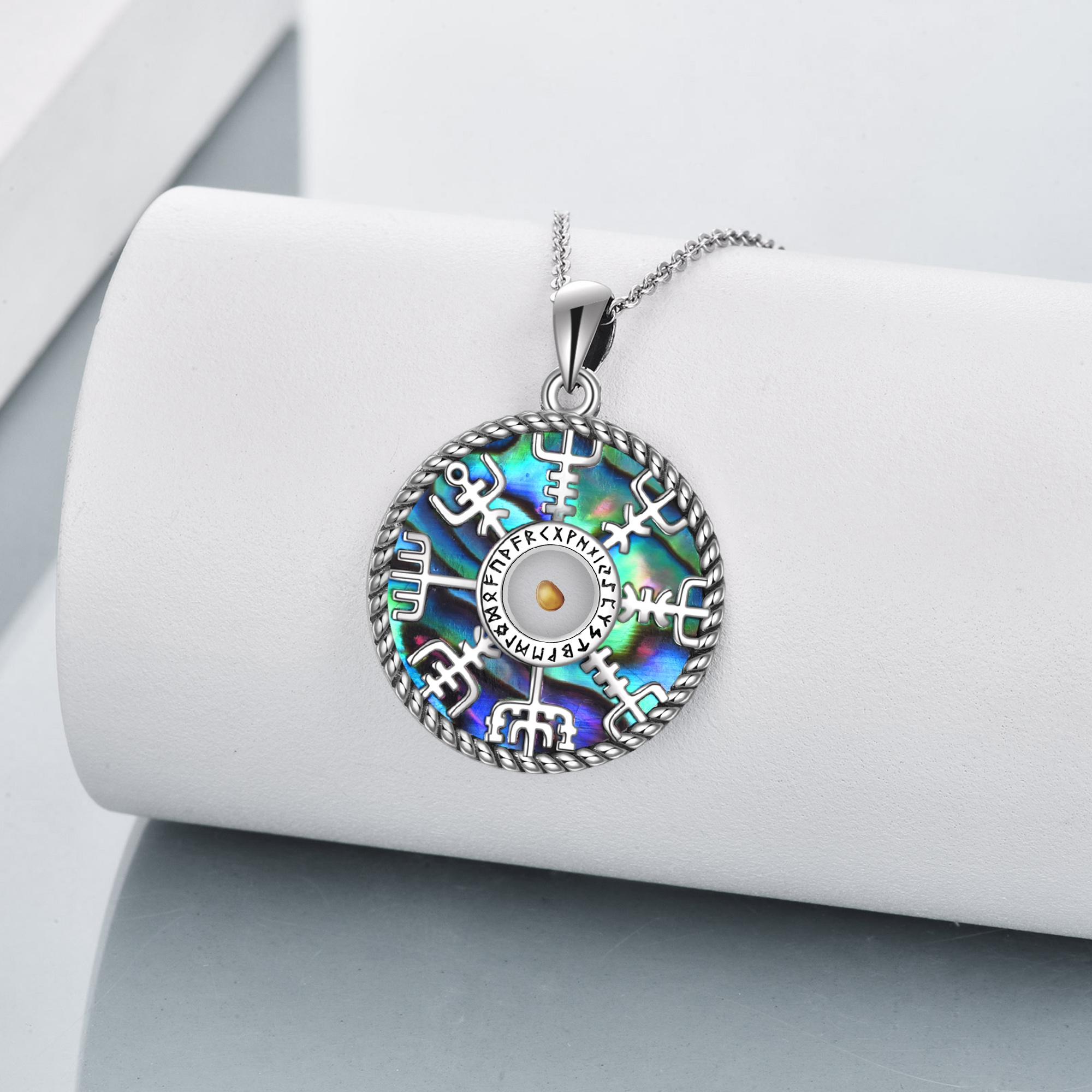 Women's 925 Sterling Silver Viking Necklace with Abalone Shell